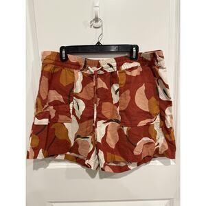 Ann Taylor Linen Blend Gorgeous Floral Paperbag Waist Shorts Multicolor Sz XL
